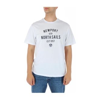 North Sails T-Shirts, male, White, XL, Blue Short Sleeve Round Neck T-shirt