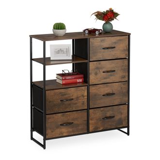 Relaxdays C&oacute;moda Con 3 Baldas Y 6 Cajones, Libros Y Decoraci&oacute;n, Cajonera Estilo Industrial, 92x84x32 Cm, Marr&oacute;n Y Negro - Relaxdays