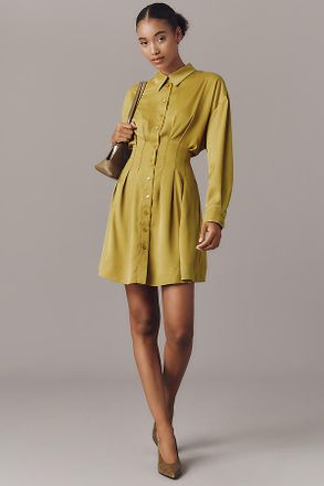 Exquise The Tobie Long-Sleeve Satin Mini Shirt Dress by Exquise