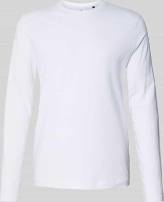 Christian Berg Longsleeve mit geripptem Rundhalsausschnitt in Weiss, Größe 3XL