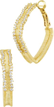 Savvy Cie Jewels GOLD PLATED OVER BRASS SQUARE SPARKLY EDGE HOOP EARRING