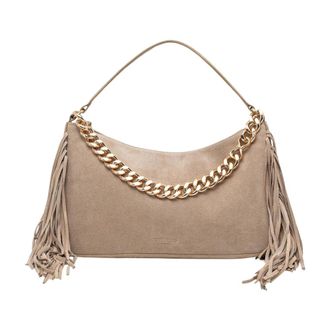 Twinset Liliane Medium Suede Bag - Dames - Handtassen - Beige - ONE Size - Katoen - Tassen