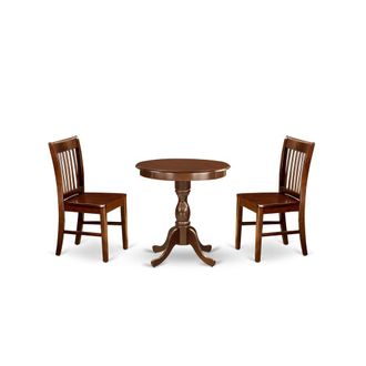 East West Furniture ESNF3-MAH-W - 3-Pc Dining Room Table Set - 2 Wooden Dining Chairs and 1 Kitchen Dining Table (Mahogany Finish)