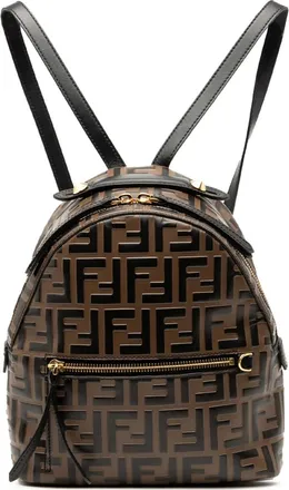 Fendi Zaino By The Way mini in pelle goffrata con motivo Zucca 2010-2025 - Nero