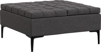 Simpli Home Laura 36In Transitional Square Mid Century Lift Top Storage Ottoman