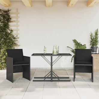 vidaXL Vidaxl - Mesita Y Sillas Con Cojines 3 Piezas Rat&aacute;n Sint&eacute;tico Negro