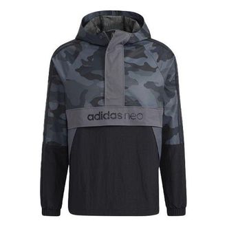 adidas neo M Ard Wb Camouflage Splicing Half Zipper hooded logo Jacket Gray HG9053