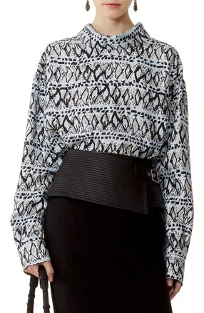 Lanvin High-Neck Printed Silk Top in Blue at Nordstrom, Size 40 Eu