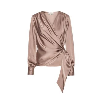 Karmamia Blouses, female, Beige, Size: 2XL Elegant Tan Blouse with Asymmetric Cut