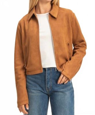 HYFVE Mandy Suede Zip Bomber Jacket In Camel