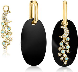 Ross-Simons Onyx and Swiss Blue and White Topaz Jewelry Set: Interchangeable Drop Earrings in 18kt Gold Over Sterling