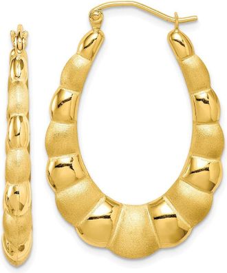 Diamond2Deal 10k Yellow Gold Satin and Polished Hollow Hoop Earrings