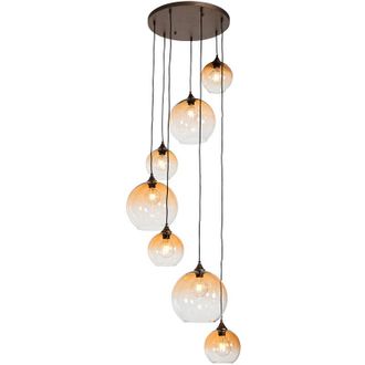 QAZQA Art Déco Lámpara colgante Art Deco bronce oscuro con cristal ámbar 7-luces - Sandra Vidrio /Acero Alargada /Redonda Adecuado para led Max. 7 x 40