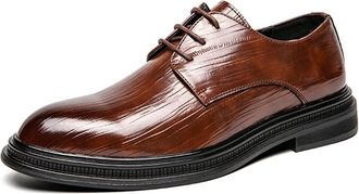 Generic Dress Formal Shoes for Men Lace Up Round Toe Derby Shoes Vegan Leather Non Slip Block Heel Anti-Slip Prom(Brown,5.5 UK)