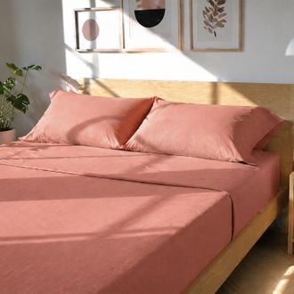 KASANOVA Completo letto matrimoniale cotone tinta unita corallo