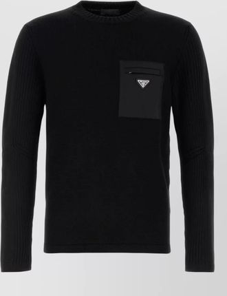 Prada wool sweater chest pocket ribbed sleeves
