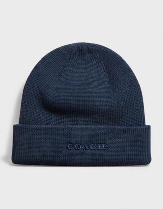 Coach Mens Coach Embroidered Beanie Deep Blue - Navy - Size: O/S