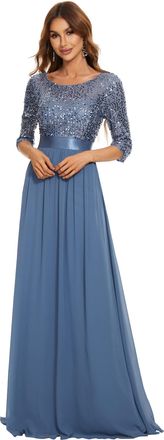 Ever-pretty Womens Elegant 3/4 Sleeves Sequin Empire Waist A Line Chiffon Mother of The Bride Dresses Denim Blue 28UK