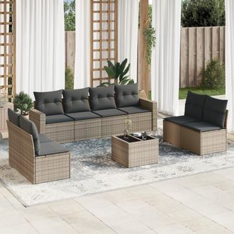 vidaXL Set De Sof&aacute;s De Jard&iacute;n 9 Pzas Con Cojines Rat&aacute;n Sint&eacute;tico Beige Vidaxl