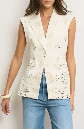 Veronica Beard Townes Eyelet Vest in Dove at Nordstrom, Size 10