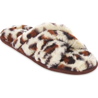 Floopi Morgan Faux Fur Crossband Slipper in Leopard at Nordstrom Rack, Size Large