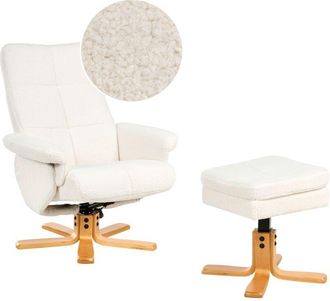 Beliani Sillón reclinable moderno para oficina de bouclé con reposapiés giratorio blanco crema Epse