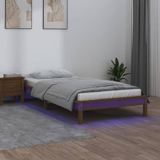 vidaXL Estructura De Cama Con Led Madera Maciza Marr&oacute;n Miel 90x190 Cm Vidaxl