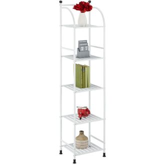Relaxdays Relaxdays - Narrow Storage Unit, 145 x 33 x 28 cm, Kitchen & Bathroom Shelf, 5 Lattice Trays, Metal Standing Tower, White