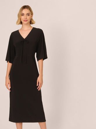 Adrianna Papell Jersey Midi Dress With Dolman Short Sleeves In Black