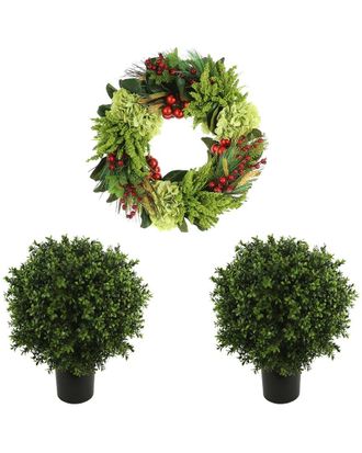 Creative Displays Inc. Classic Holiday Set With 22In Christmas Wreath & 2 Uv Boxwood Drop-Ins