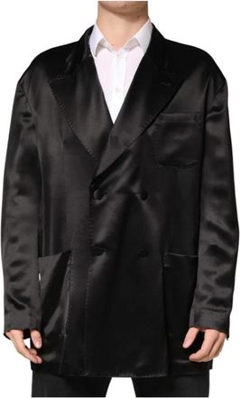 Dolce & Gabbana Silk Double Breasted 2 Button Blazer - Heren - Business blazers - Zwart - L - Kostuums