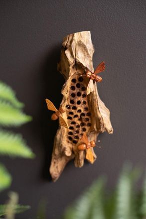 Kalalou Repurposed Wood And Hand Carved Bees Wall Hanging