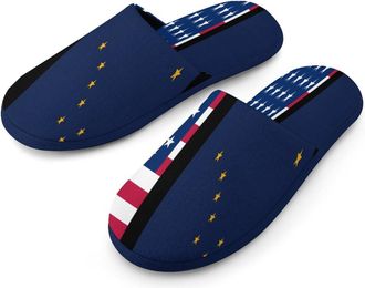 Generic Flag of U.S.A And Alaska Mens Flannel Slipper Soft Comfy House Shoes Non Slip Winter Warm Indoor Outdoor Slippers