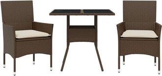 vidaXL Set Comedor Jard&iacute;n 3 Pzas Cojines Rat&aacute;n Sint&eacute;tico Vidrio Marr&oacute;n Vidaxl