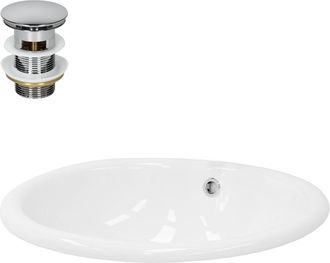 ML Design Lavamanos ovalado de cer&aacute;mica blanca encastrable con desag&uuml;e