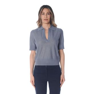 KANGRA Polo Shirts, female, Blue, Size: XS Polo aperta in viscosa lurex