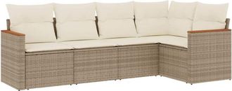 vidaXL Vidaxl - Juego De Sof&aacute;s Jard&iacute;n Con Cojines 5 Pzas Rat&aacute;n Sint&eacute;tico Beige