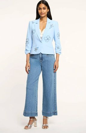 Cinq &agrave; Sept Beaded Flowers Le Petit Khloe Blazer In Blue Wisteria