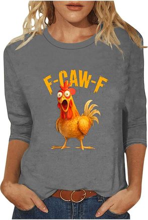 Generic F-CAW-F Tshirt Women, F-CAW-F Funny Black Raven Vintage Crow Sarcastic Humor T-Shirt, Ladies Causal Short Sleeve Crewneck Classic Tee Shirts Gray L