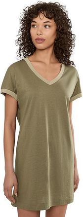 Hanro Laura Short Sleeve Big Shirt Nightgown Womens Pajama Covert Green : LG, Cotton