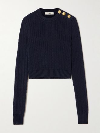 Chloé Pullover In Cotone A Trecce Con Decorazioni - Blu