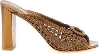 Santoni Gold Lamb Leather Stiletto Heel Womens Sandals