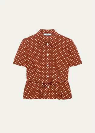 Prada Polka-Dot Silk Short-Sleeve Button-Down Shirt