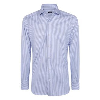 Barba Klassiek Gestreept Shirt - Heren - Zakelijke Overhemden - Blauw - M - Leer - Overhemden