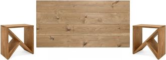Deco Wood Pack cabecero y mesitas de madera maciza en tono envejecido 140x80cm