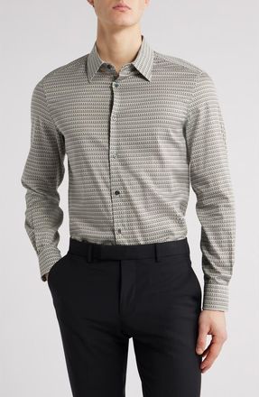Emporio Armani Regular Fit Geometric Print Stretch Cotton Button-Up Shirt in Grey at Nordstrom Rack, Size Xxx-Large
