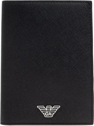 Emporio Armani Accessoires, Heren, Zwart, ONE Size, Leer, Leren Bifold Portemonnee