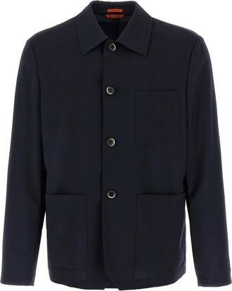 Barena Giacca-camicia in lana con abbottonatura sui polsini - Blu
