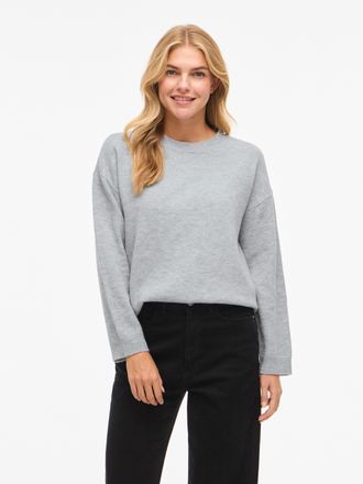 Vila Strickpullover VILA VILIGA L/S O-NECK KNIT TOP - NOOS, Damen, Gr. XXL, light grau melange, Strick, Obermaterial: 97% Polyester, 3% Elasthan, unifarben