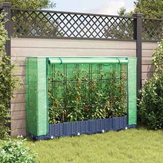 Berkfield Home Raised Bed with Greenhouse Cover Rattan Look 160x40x123 cm in Grey | Size: 160 x 40 x 123 cm